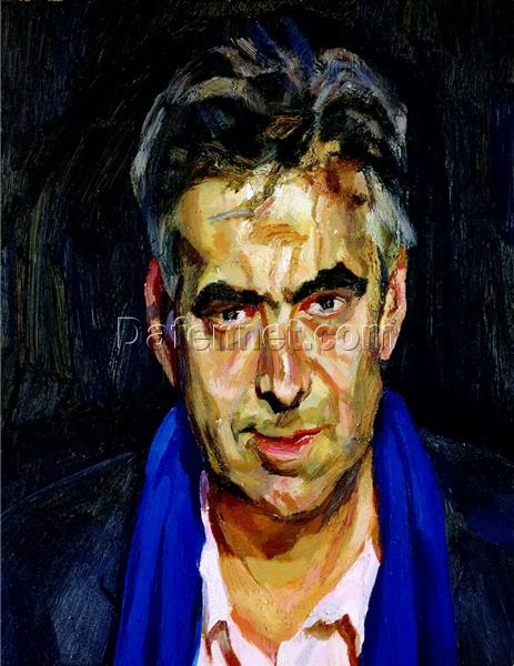 Exquisite Dafen Village Creation: ‘Man with a Blue Scarf’ Inspired by Lucian Freud (2003 – 2005) – Expressionist Portrait Oil Painting