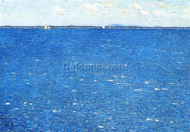 Hand-Painted Replica of Childe Hassam’s “West Wind, Appledore” (1904) – Captivating Impressionist Marina Oil Painting on Canvas from Dafen Village for Art Lovers and Maritime Aesthetic Enthusiasts