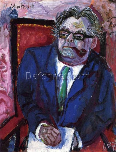 High-Quality Reproduction of Otto Dix’s “Portrait of the Writer Max Frisch” (1967) – A Compelling Expressionist Portrait in Oil on Fiberboard