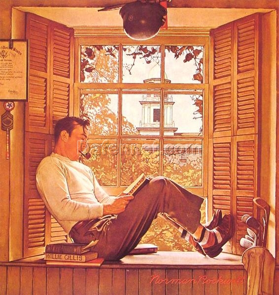 Dafen Village’s Authentic – looking Replica of Norman Rockwell’s 1946 ‘Willie Gillis in College’ – Perfect for Decorating with a Vintage American College Vibe