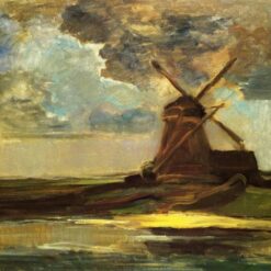Customizable Hand - Painted "Windmill in the Gein" Inspired by Piet Mondrian's 1906 - 1907 Landscape for Art Collectors and Design Enthusiasts