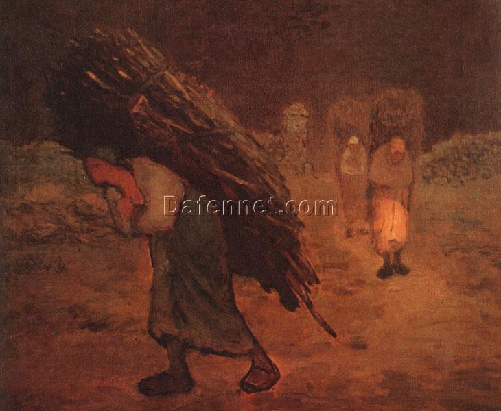 Custom – Sized Realist Genre Painting “Winter: The Faggot Gatherers” Inspired by Jean – Francois Millet’s 1868 – 1875 Masterpiece – Handmade in Dafen Village to Suit Your Space