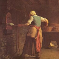 Hand-Painted Realist Genre Painting "Woman Baking Bread" INSPIRED BY Jean-Francois Millet (1854) - Skillfully Rendered by Dafen Village Artisans