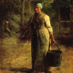 High-Quality Reproduction of Jean-Francois Millet's 1858 - 1860 "Woman Carrying Firewood and a Pail" - Realist Genre Oil on Panel from Renowned Dafen Village Studios