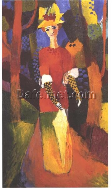 Dafen Village Studio’s Exquisite Reproduction – August Macke’s 1914 Expressionist Portrait ‘Woman in park’ Oil on Canvas for Art Aficionados