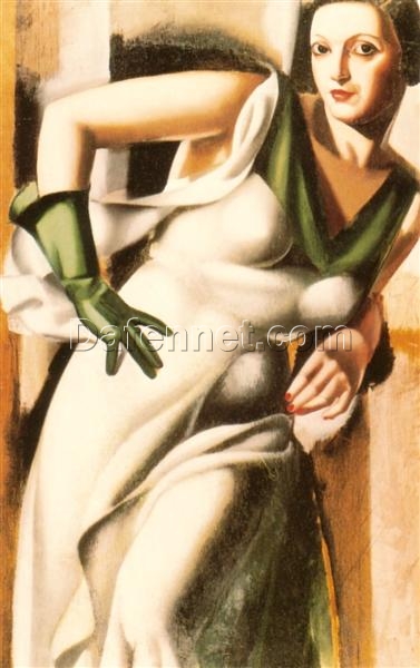 Tamara de Lempicka-Inspired “Woman with a Green Glove” – Iconic Art Deco Portrait for Luxury Interiors & Classic Art Collections | DaFen Village Studio
