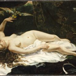 Authentically Rendered 1866 'Woman with a Parrot' by Gustave Courbet - Realist Oil Canvas Nude Painting from Met, Ideal for Art Connoisseurs