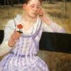Charming Mary Cassatt's 'Woman With A Red Zinnia' (1891) Oil on Canvas Replica, Impressionist Portrait