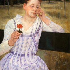 Charming Mary Cassatt's 'Woman With A Red Zinnia' (1891) Oil on Canvas Replica, Impressionist Portrait