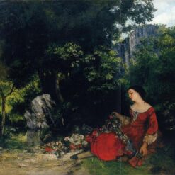 Enchanting 1856 Gustave Courbet 'Woman with Garland' Realist Oil on Canvas Portrait - Inspired by Private Collection Gem, Ideal for Art Aficionados