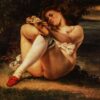 Gustave Courbet's Timeless 1861 'Woman with White Stockings' - Realist Nude Oil Painting on Canvas, A Tribute to Barnes Foundation's Collection, Perfect for Art Connoisseurs
