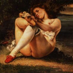 Gustave Courbet's Timeless 1861 'Woman with White Stockings' - Realist Nude Oil Painting on Canvas, A Tribute to Barnes Foundation's Collection, Perfect for Art Connoisseurs