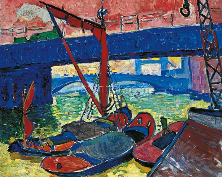 Barges on the Thames” in the Style of Andre Derain’s 1906 Fauvist Work – Handmade Oil Painting from Dafen Village for Art Collectors