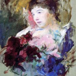 Authentic-looking Replica of Mary Cassatt's 'Young Girl Holding a Loose Bouquet' - Impressionist Portrait Oil Painting Handmade in Dafen Village