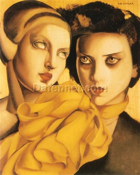 Tamara de Lempicka-Inspired “Young Ladies” – Hand-Painted Art Deco Portrait for Elegant Home & Office Décor | DaFen Village Studio