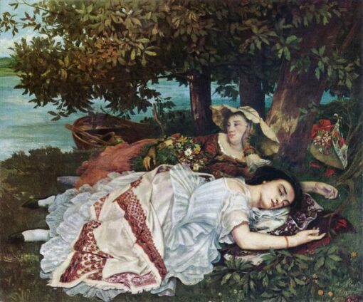 Enchanting 1856 – 1857 Gustave Courbet ‘Young Ladies on the Banks of the Seine (Summer)’ Realist Oil on Canvas Portrait – Inspired by Petit Palais Gem