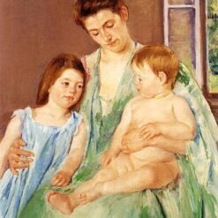 Exquisite Impressionist Masterpiece: 'Young Mother and Two Children' by Mary Cassatt (1905), Oil on Canvas in the White House Collection