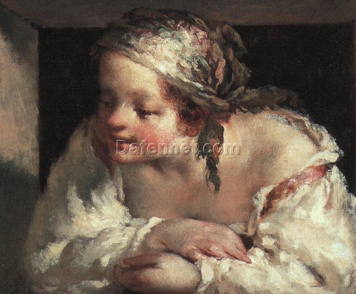 Custom-Sized Realist Genre Painting “Young Woman” Inspired by Jean-Francois Millet’s 1844 – 1845 Masterpiece – Handmade in Dafen Village