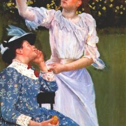 Enchanting Impressionist Portrait - 'Young Woman Picking Fruit' by Mary Cassatt (c.1891 - c.1892), Oil on Canvas
