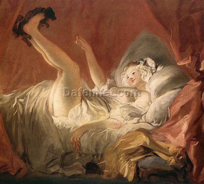 Dafen Village’s Exquisite Hand – Painted Oil Canvas INSPIRED BY Fragonard’s “Young Woman Playing with a Dog” in Rococo Style