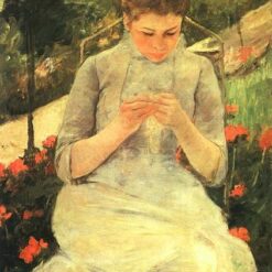 Exquisite Handmade Reproduction of Mary Cassatt's 'Young Woman Sewing in the Garden' - Impressionist Portrait in Oil on Canvas from Dafen Village
