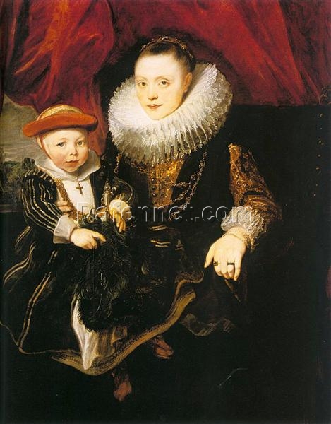 Dafen Village Hand-Painted “Young Woman with a Child” INSPIRED BY Anthony van Dyck’s 1618 Baroque Portrait for Art Lovers and Home Decorators