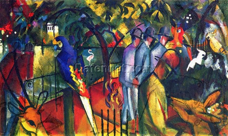 High – Quality Dafen Village Hand – Painted Replica Inspired by August Macke’s ‘Zoological Garden I’ (1912) – Orphic Genre Painting Oil on Canvas for Interior Decorators