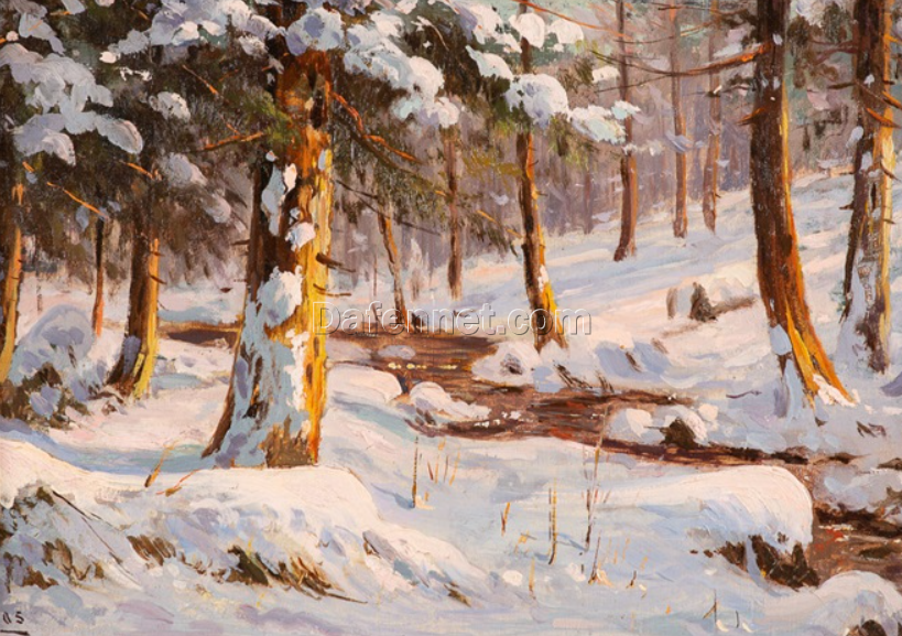 Captivating Hand – painted Oil Reproduction of ‘Winterwald’ INSPIRED BY Walter Moras’ ca. 1905 Masterpiece, from Dafen Village for Art Lovers Searching for Small – Sized, Realistic Winter Landscape Oil Paintings