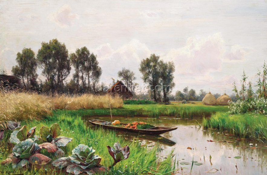 Stunning Hand – painted Oil Reproduction of ‘A Summer Day in the Spree Forest’ INSPIRED BY Walter Moras, from Dafen Village for Art Aficionados Seeking Large – Format, Vivid Summer Landscape Art
