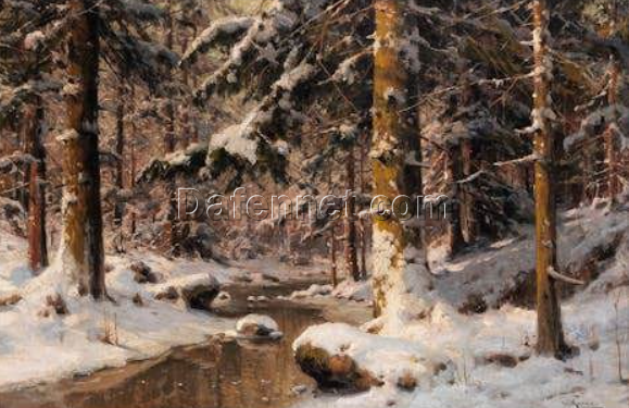Custom – made Oil Painting of ‘WINTERWALD IM MORGENLICHT’ in the Vein of Walter Moras, Created in Dafen Village for Home Decorators Needing a Dramatic, Seasonal Centerpiece for Their Big Rooms