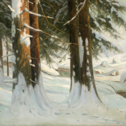 Authentic - looking 'Walter Moras Inspired' Oil Painting of 'Sonnendurchfluteter Winterwald bei einem Bachlauf' on Canvas, Hand - crafted in Dafen Village for Collectors of German Landscape Treasures