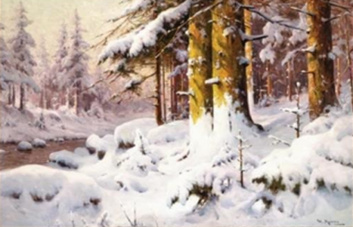 Stunning Hand – painted Oil Reproduction of ‘Winterwald’ INSPIRED BY Walter Moras, from Dafen Village for Art Lovers Craving Large – Format, Authentic German Winter Landscape Art