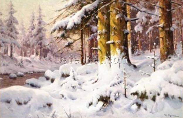 Stunning Hand – painted Oil Reproduction of ‘Winterwald’ INSPIRED BY Walter Moras, from Dafen Village for Art Lovers Craving Large – Format, Authentic German Winter Landscape Art