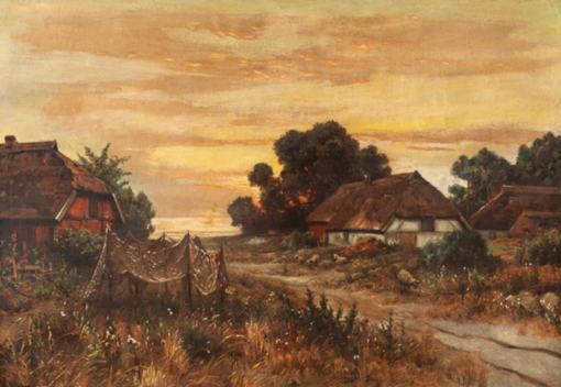 Custom – made Oil Painting of ‘Fischerdorf im Sonnenaufgang, 1890’ in the Vein of Walter Moras, Created in Dafen Village for Home Decorators Needing a Captivating Coastal – Themed Centerpiece for Their Living Spaces