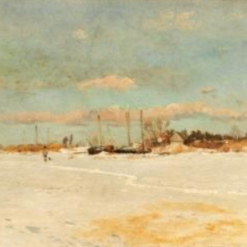 Charming Hand - painted Oil Reproduction of 'Wintertag an der Memel', 1889 INSPIRED BY Walter Moras, from Dafen Village for Art Lovers Seeking Compact, Authentic German Winter Scenery Art