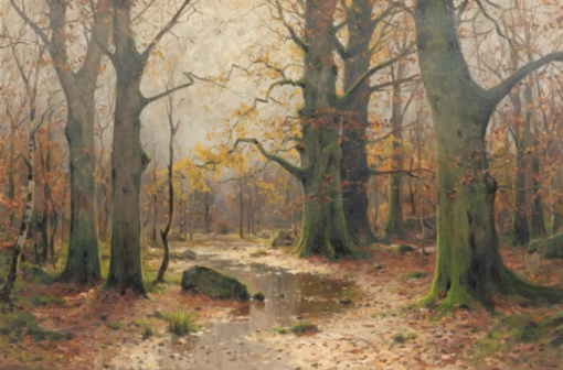 Exquisite Hand – painted Oil Reproduction of ‘Bach im Wald’ by Walter Moras, from Dafen Village for Art Lovers Craving Large – Scale, Authentic German Forest Landscape Art