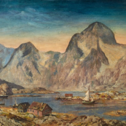 Custom - made Oil Painting of 'Fishing Shacks on the Shore of a Mountain Lake' in the Vein of Walter Moras, Created in Dafen Village for Home Decorators Needing a Peaceful Lake - Themed Artwork for Their Living Spaces