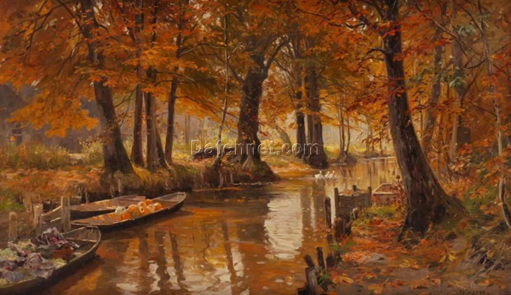 Custom – made Oil Painting of ‘Autumn in a Park’ in the Vein of Walter Moras, Created in Dafen Village for Home Decorators Needing a Seasonal – Themed Artwork for Their Living Spaces