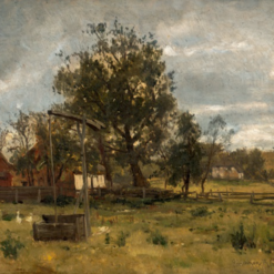 Exquisite Hand - painted Oil Reproduction of 'Landschaft mit einem Ziehbrunnen auf einer Dorfwiese' by Walter Moras, from Dafen Village for Art Lovers Fond of Rural Landscapes