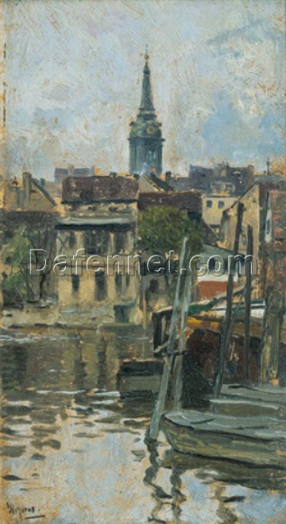 Exquisite Hand – painted Oil Reproduction of ‘Fischerbrücke und Parochialkirche’ by Walter Moras, from Dafen Village for Art Lovers Fond of Cityscape Art