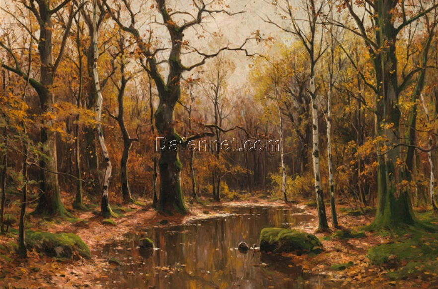 Custom – made Oil Painting of ‘Autumn Forest’ in the Vein of Walter Moras, Created in Dafen Village for Home Decorators Needing an Autumn – Themed Artwork for Their Living Spaces