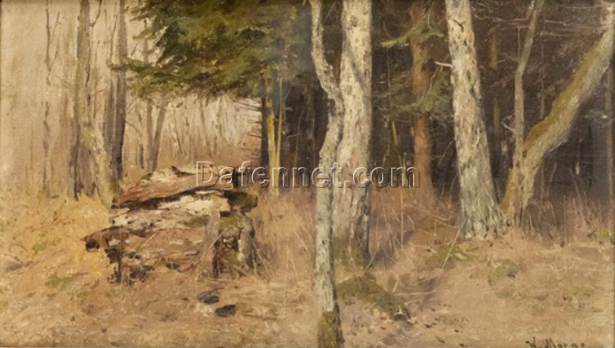 Authentic – looking ‘Walter Moras Inspired’ Oil Painting of ‘Herbstliches Waldstück mit Holzstapel’ on Canvas, Hand – crafted in Dafen Village for Collectors of German Autumn – Themed Art