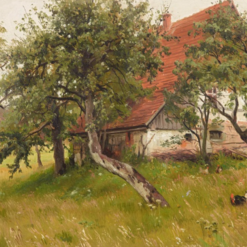 Exquisite Hand - painted Oil Reproduction of Walter Moras' 'Gehöft am Dorfrand', from Dafen Village for Art Lovers Fond of Rural Scenes