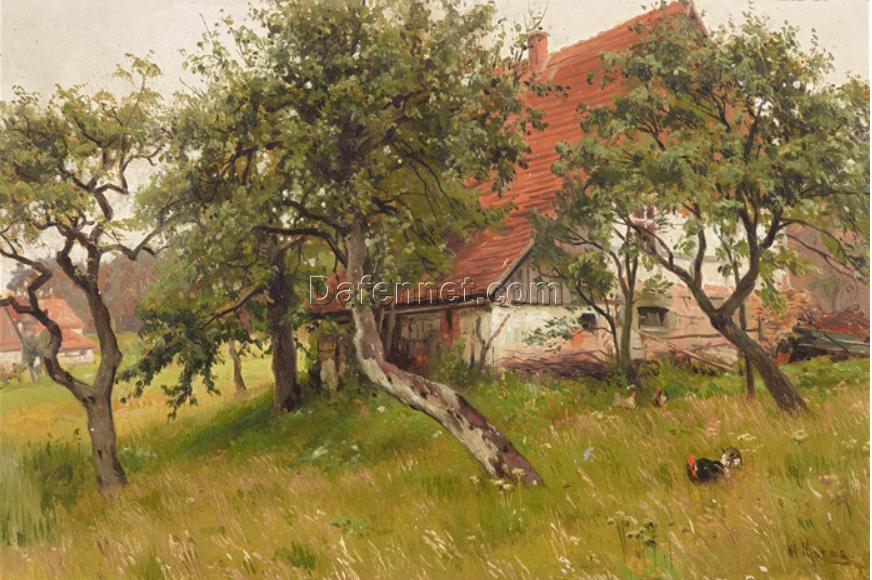 Exquisite Hand – painted Oil Reproduction of Walter Moras’ ‘Gehöft am Dorfrand’, from Dafen Village for Art Lovers Fond of Rural Scenes