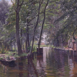 Custom - made Oil Painting of 'Paysage de rivière à la barque' in the Vein of Walter Moras, Created in Dafen Village for Home Decorators Needing a River - Themed Artwork for Their Living Spaces