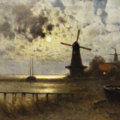Authentic - looking 'Walter Moras Inspired' Oil Painting of 'Mühle im Mondlicht' on Canvas, Hand - crafted in Dafen Village for Collectors of German Moonlight - Themed Art