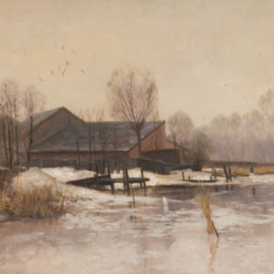 Custom - made Oil Painting of 'WINTERLANDSCHAFT MIT GEHÖFT BEI RUMMESLBURG, 1887' in the Vein of Walter Moras, Created in Dafen Village for Home Decorators Needing a Winter - Themed Artwork for Their Living Spaces