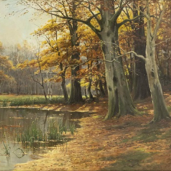 Exquisite Hand - painted Oil Reproduction of Walter Moras' 'Herbstliches Waldstück mit Weiher', from Dafen Village for Art Lovers Fond of Autumn Landscapes