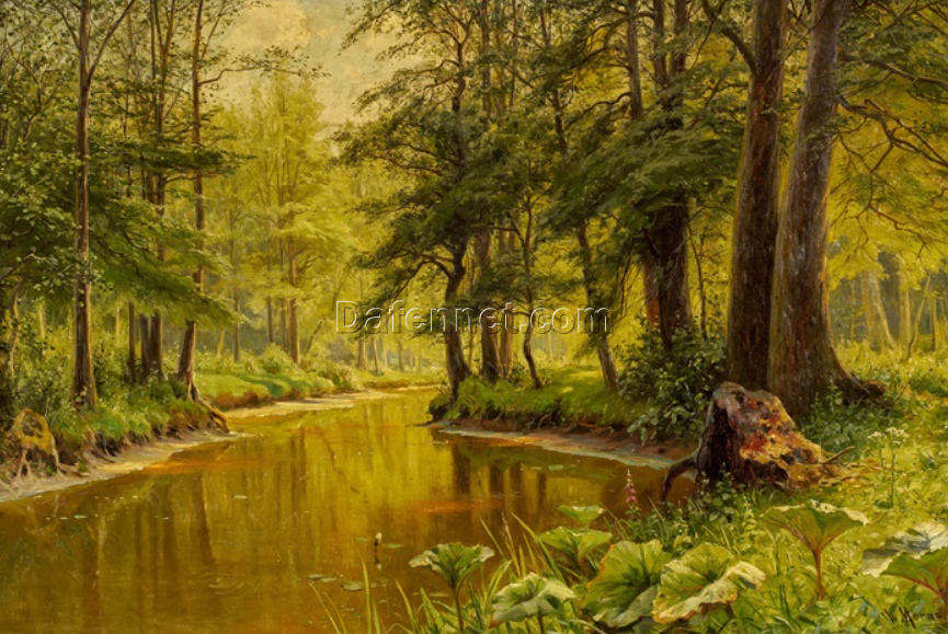 Exquisite Hand – painted Oil Reproduction Inspired by Walter Moras’ ‘Spreewald Landscape in Summer’ on Canvas, Direct from Dafen Village for Art Enthusiasts Craving Lush Summer Scenes
