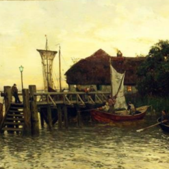 Exquisite Hand - painted Oil Reproduction Inspired by Walter Moras' 'Fischerhaus' on Canvas, Direct from Dafen Village for Art Lovers Fond of German Coastal Life Scenes